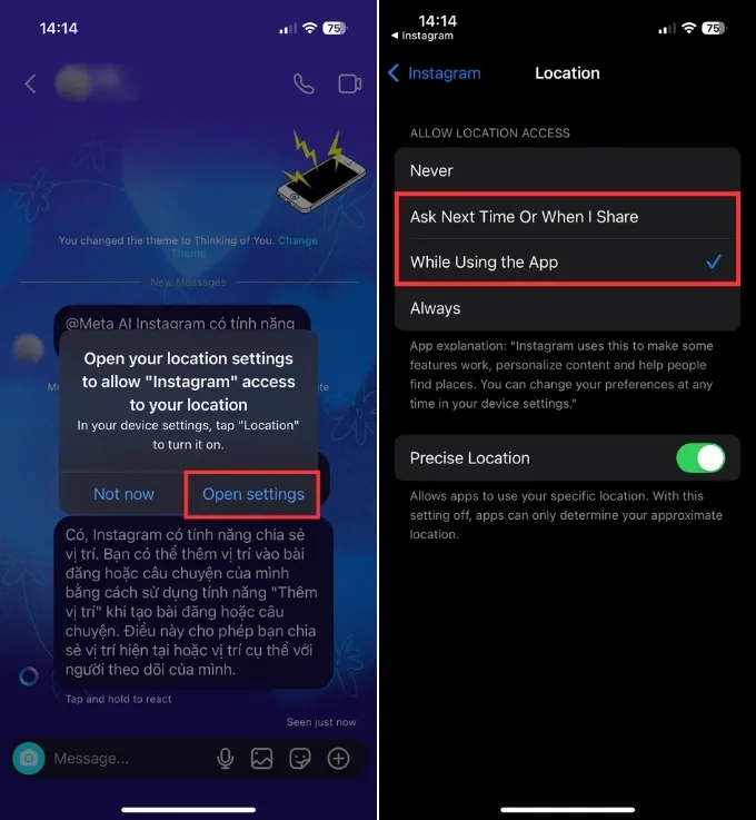 Bước 2 cách gửi vị trí trực tiếp trên Instagram