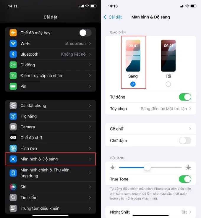 Ảnh hưởng của chế độ giao diện tối