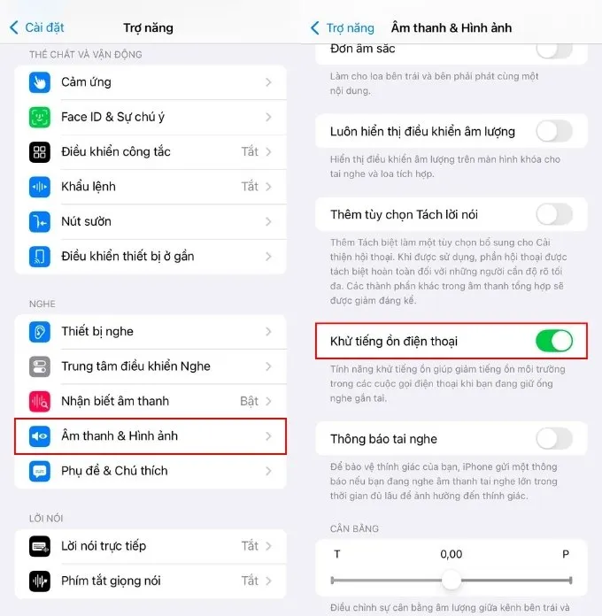 Bật tắt lại chế độ khử tiếng ồn để kiểm tra