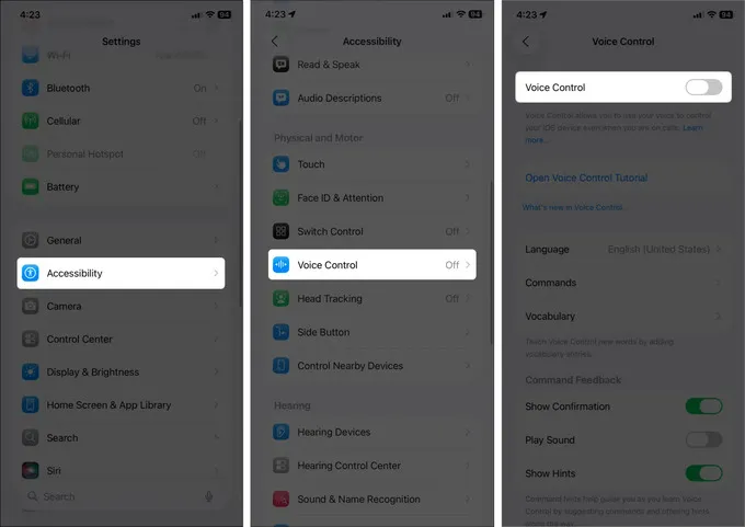 Tắt tính năng Voice Control