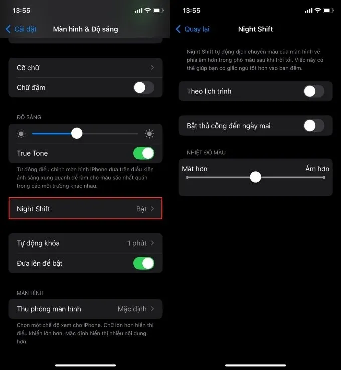 Tác động của tính năng Night Shift