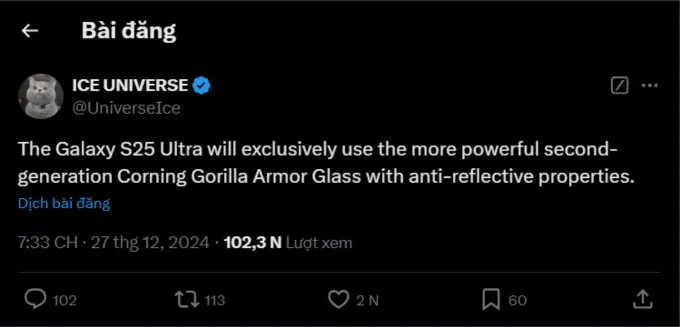 Samsung S25 Ultra độc quyền kính Gorilla Armor thế hệ 2