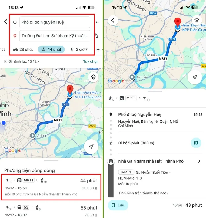 Cách tra cứu lộ trình tuyến Metro số 1 bằng Google Maps