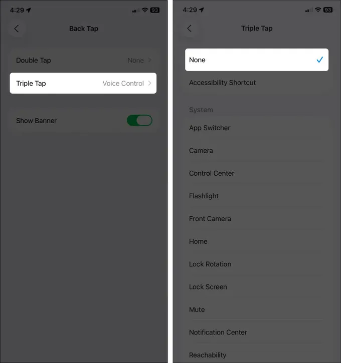 Kiểm tra Back Tap và Phím tắt