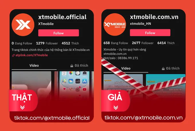 Trang Tiktok giả mạo XTmobile