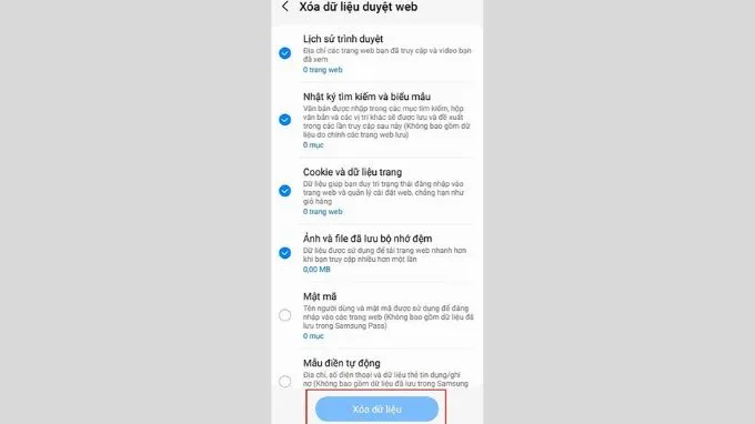 Xóa bộ nhớ đệm trong trình duyệt Internet trên Samsung