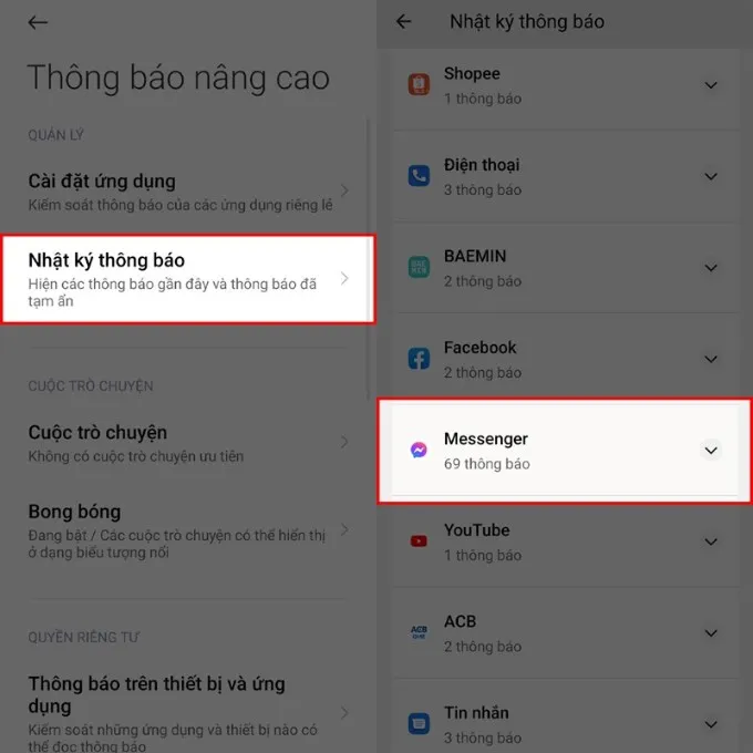 Đọc tin nhắn bị gỡ trên Messenger trên điện thoại Xiaomi