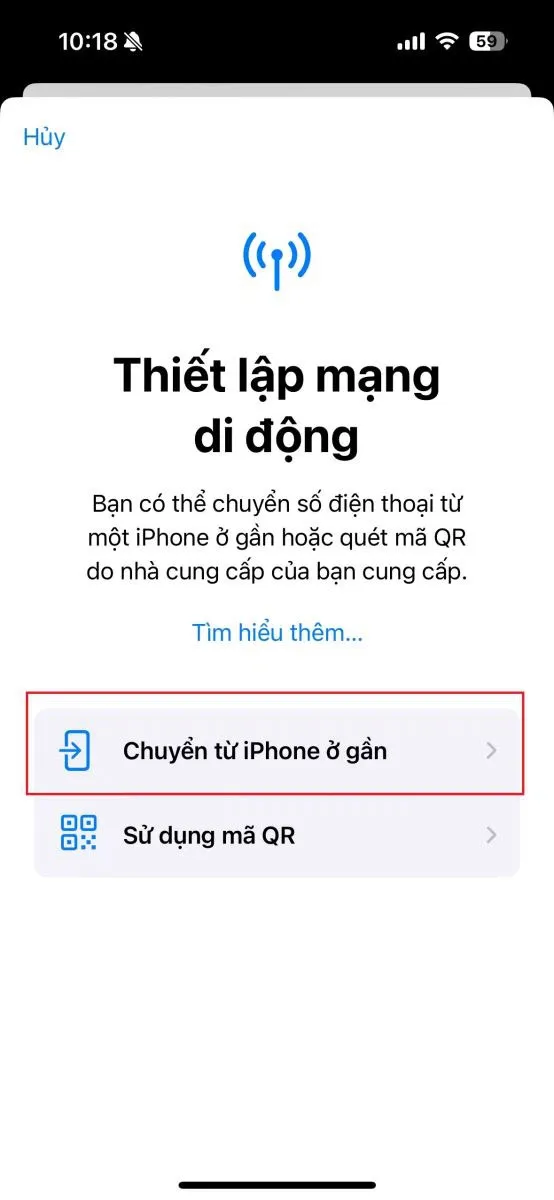 Chọn Chuyển từ iPhone ở gần