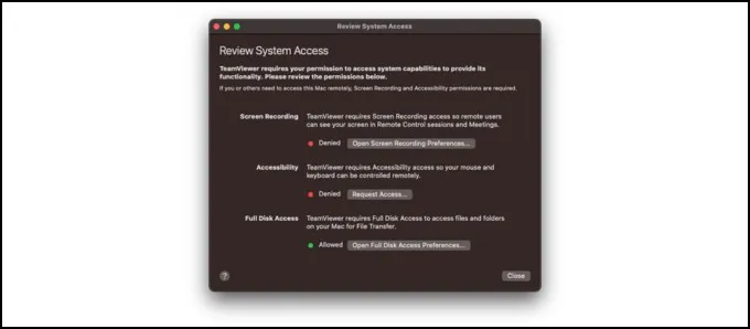 Cách cấp quyền truy cập Teamviewer trên MacBook