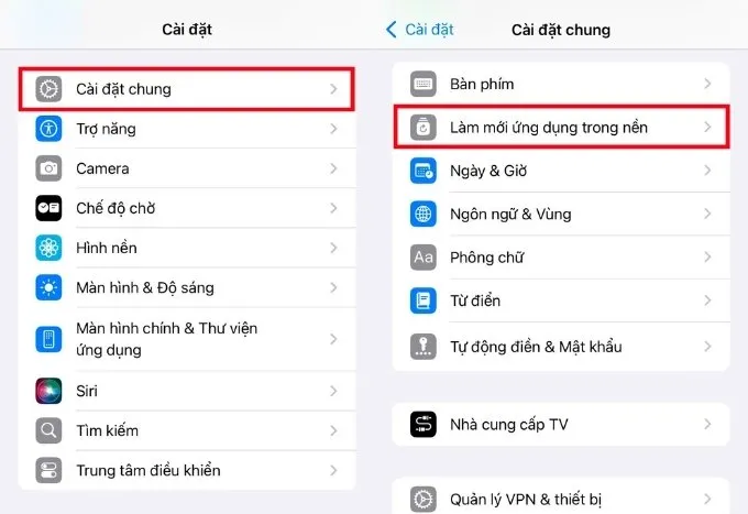 Tắt làm mới ứng dụng trong nền