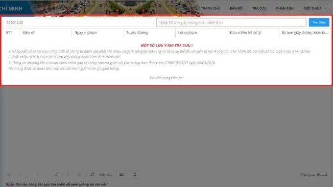Tra cứu phạt nguội online trên website của Sở Giao thông Vận tải