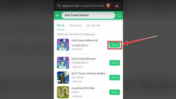 Bước 2 tải game Gold Tower Defence APK