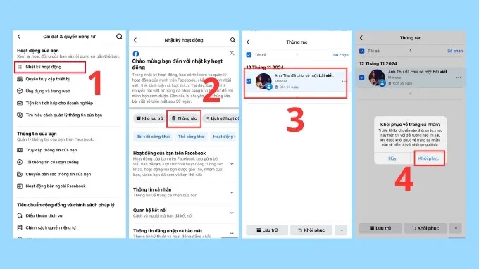 Thao tác khôi phục bài viết đã xóa trên Facebook bằng điện thoại iPhone