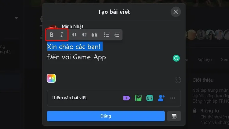 Cách viết chữ in đậm, in nghiêng trong group Facebook