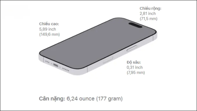 Phone 17 sở hữu kích thước tổng thể 149.6 x 71.5 x 7.8 mm và trọng lượng 178 gram