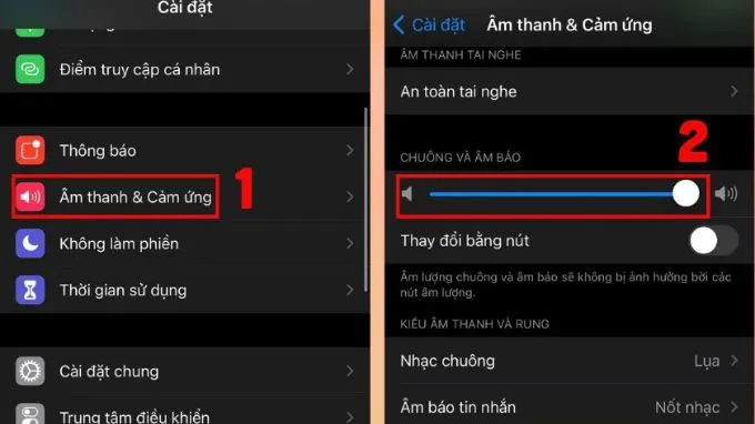 Kiểm tra và tăng âm lượng chuông trong Cài đặt