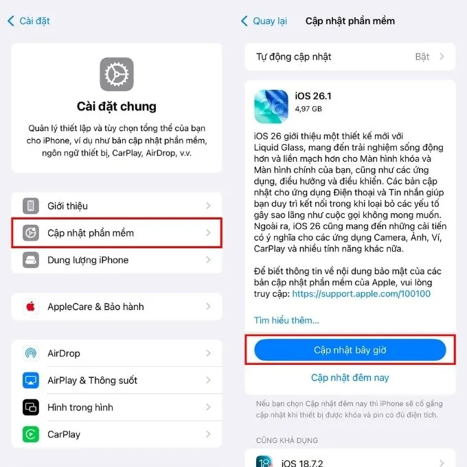 Cập nhật phiên bản iOS mới nếu có sẵn