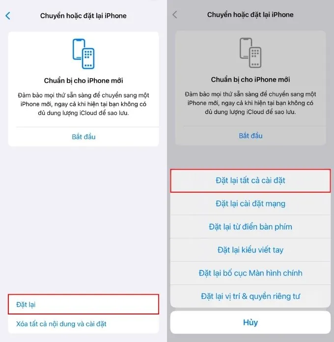 Khôi phục toàn bộ cài đặt hệ thống