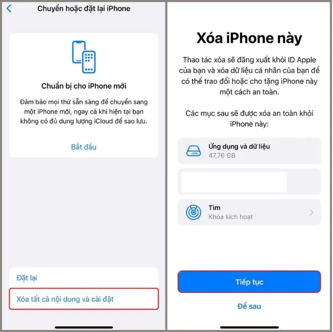 Reset toàn bộ dữ liệu trên iPhone