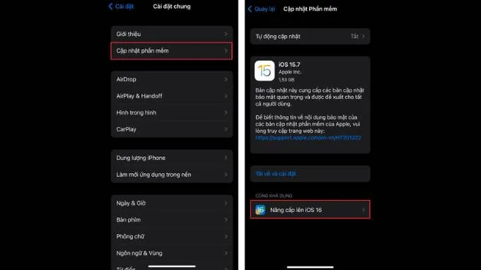 Cập nhật lại phần mềm trên iPhone để sửa lỗi Airdrop