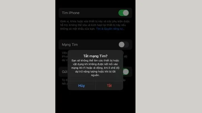 Tắt tính năng Phone is Findable