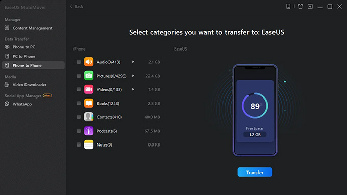 Chọn Transfer để tiến hành di chuyển dữ liệu sang iPhone mới