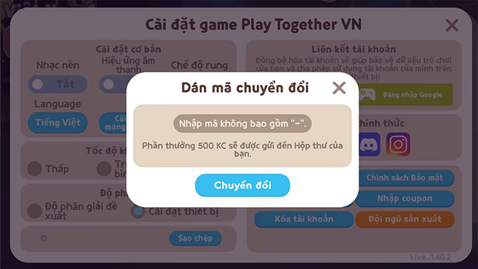 Chuyển đổi tài khoản Play Together từ quốc tế sang server Việt Nam
