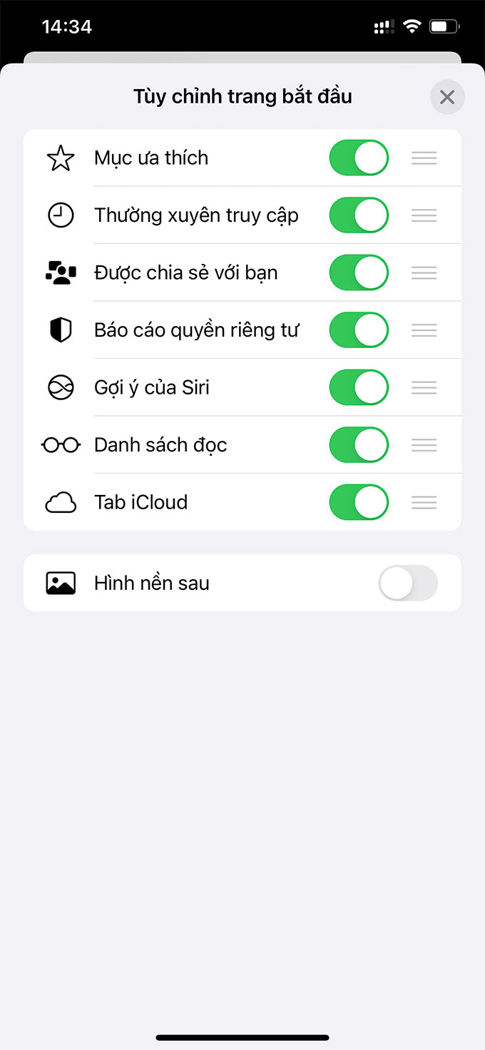 Cách thay đổi màn nền cho ứng Safari trên iPhone bước 2