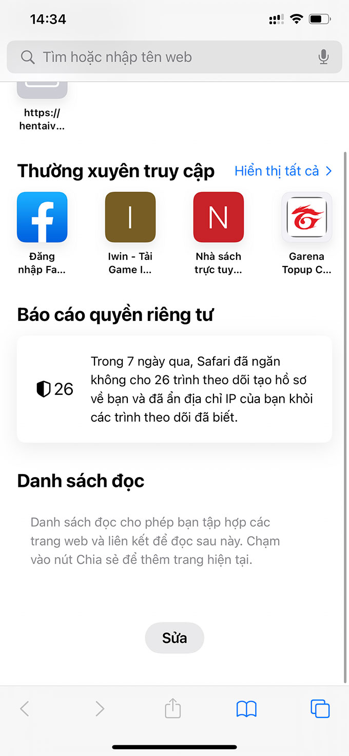 Cách thay đổi màn nền cho ứng Safari trên iPhone bước 1
