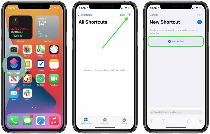 Đầu tiên bạn hãy mở ứng dụng Shortcuts (Phím tắt) trên iPhone hoặc iPad