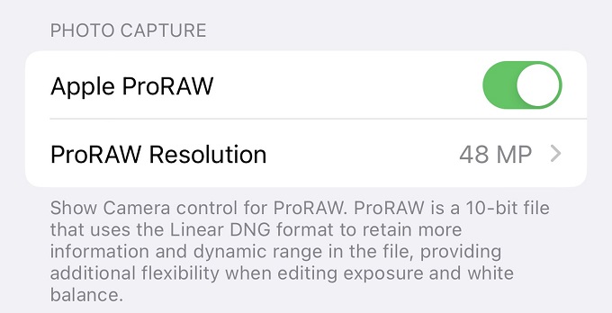 Vào cài đặt để kích hoạt chế độ camera ProRAW 