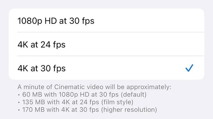 Kích hoạt tính năng Cinematic 4K trên iPhone 14 Pro