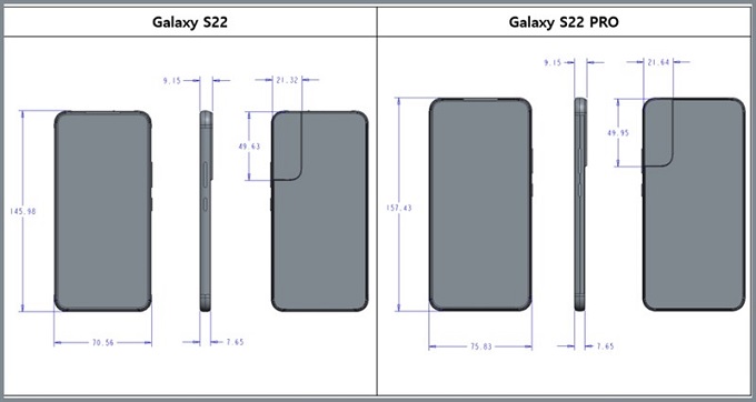 Hình ảnh sơ đồ thiết kế của bộ ba flagship Galaxy S22 đã được đăng tải