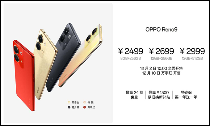 Giá bán của OPPO Reno9 ở tất cả các phiên bản